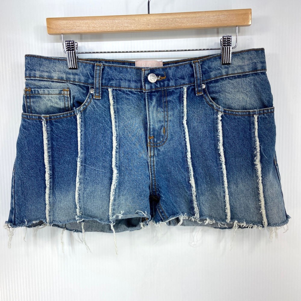 Revice Blue Denim Low Mid Rise Raw Seam Cut Off Shorts Jorts Womens 29